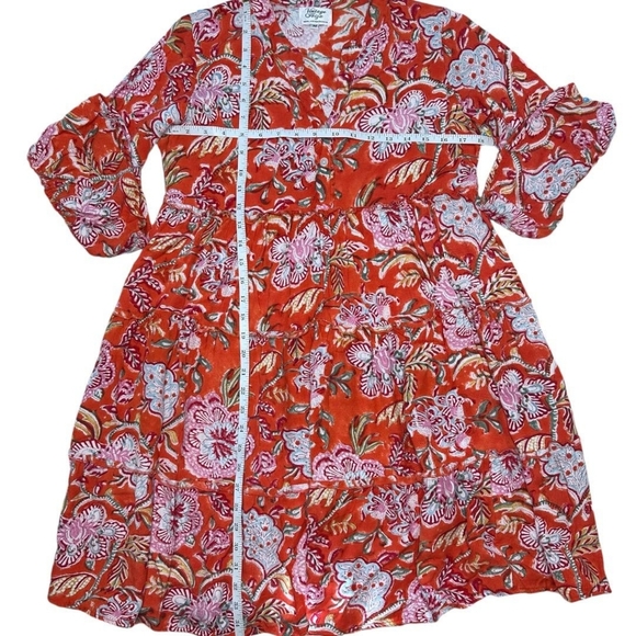 VTG Ibiza Women’s Dress M Red Floral Boho Tunic Tiered 100% Cotton preppy. - Picture 6 of 9